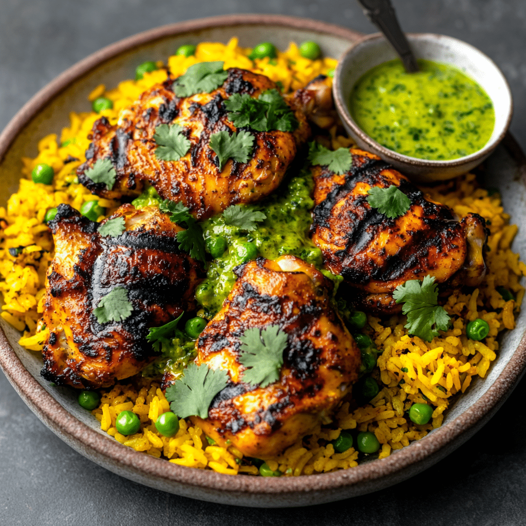 Peruvian Chicken & Rice with Green Sauce