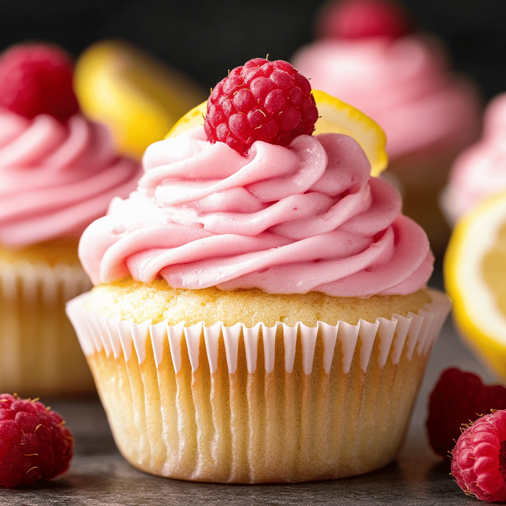 Lemon Cupcakes with Raspberry Buttercream Frosting