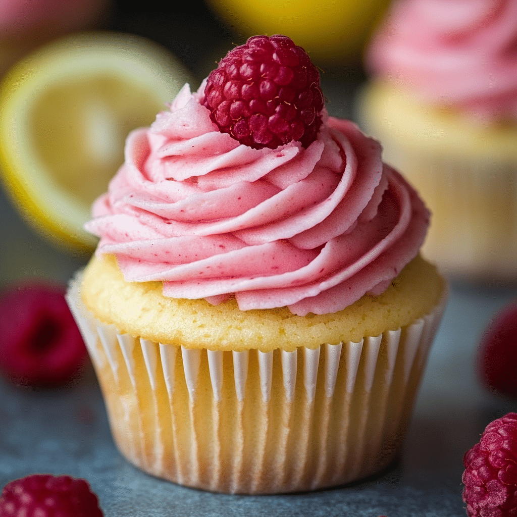 Lemon Cupcakes with Raspberry Buttercream Frosting
