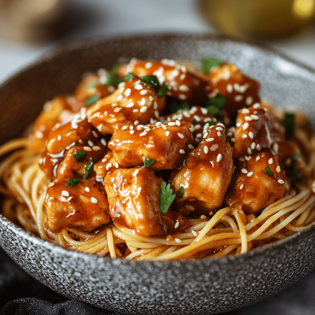 Slow Cooker Honey Garlic Chicken Noodles