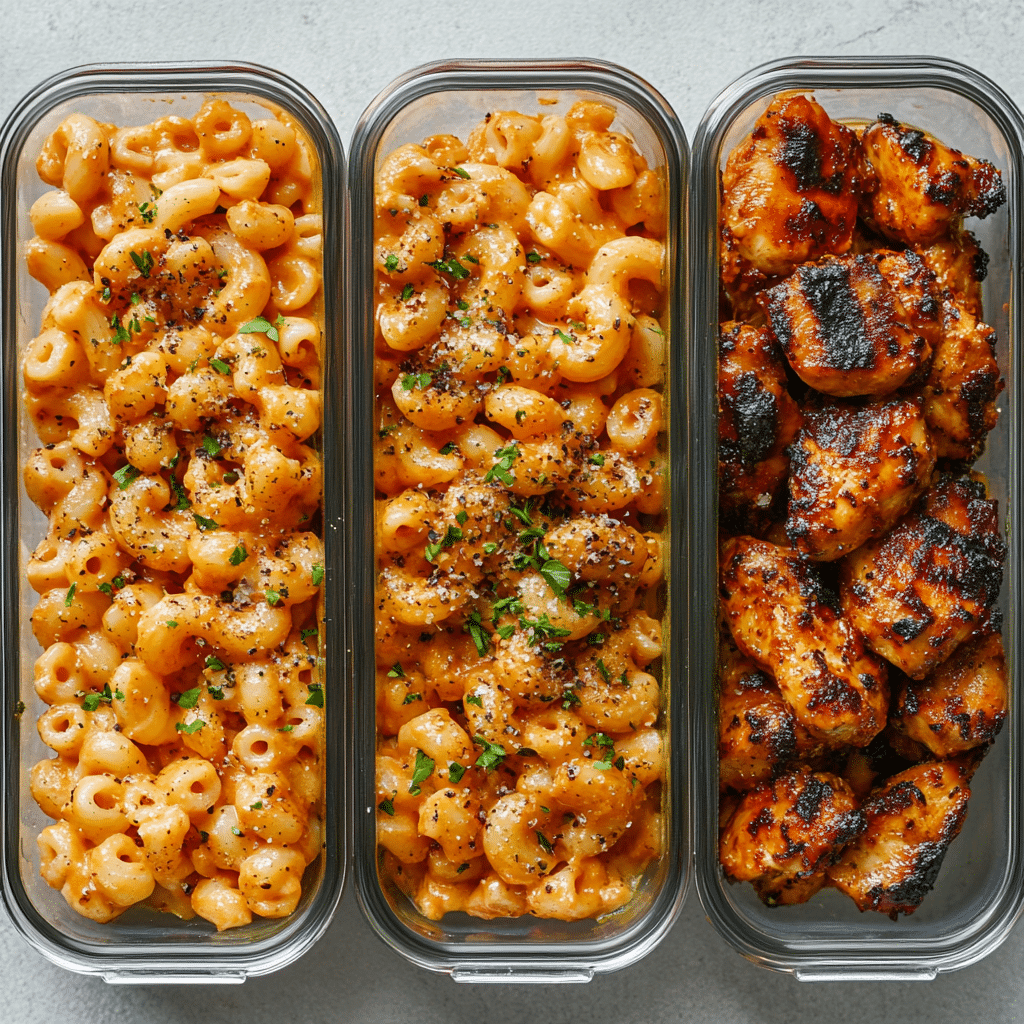 High Protein Honey Garlic Butter Chicken with Mac & Cheese