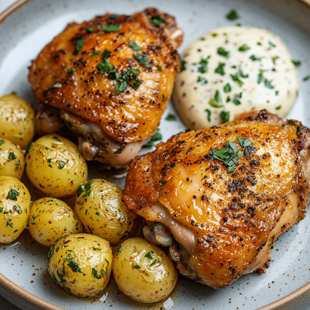 Roasted Mediterranean Chicken Thighs & Baby Potatoes