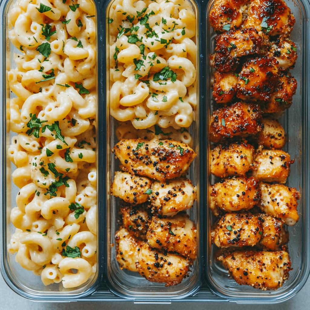 High Protein Honey Garlic Butter Chicken with Mac & Cheese