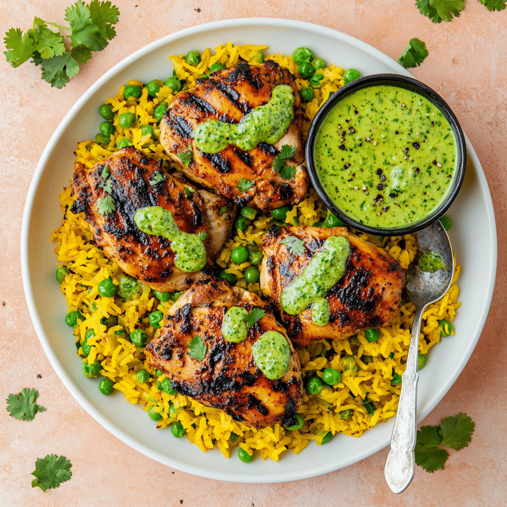 Peruvian Chicken & Rice with Green Sauce