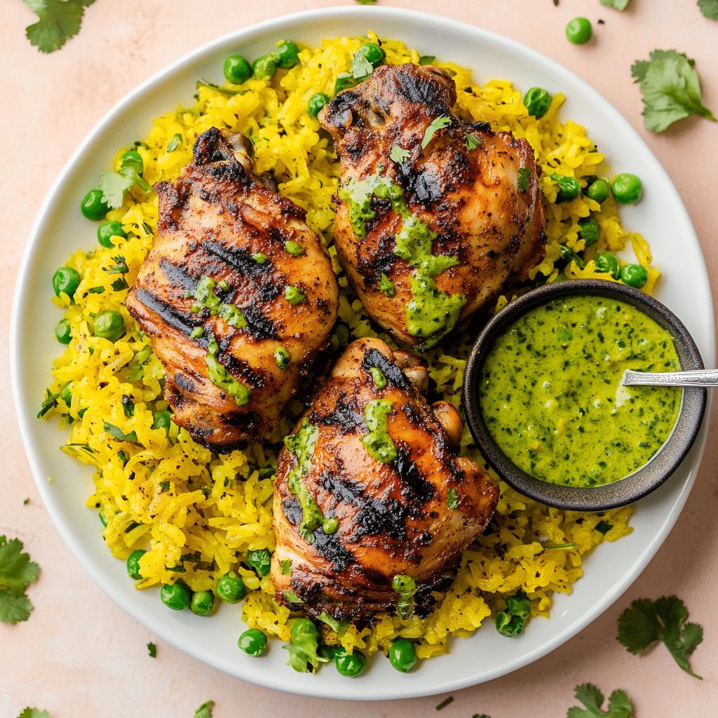 Peruvian Chicken & Rice with Green Sauce