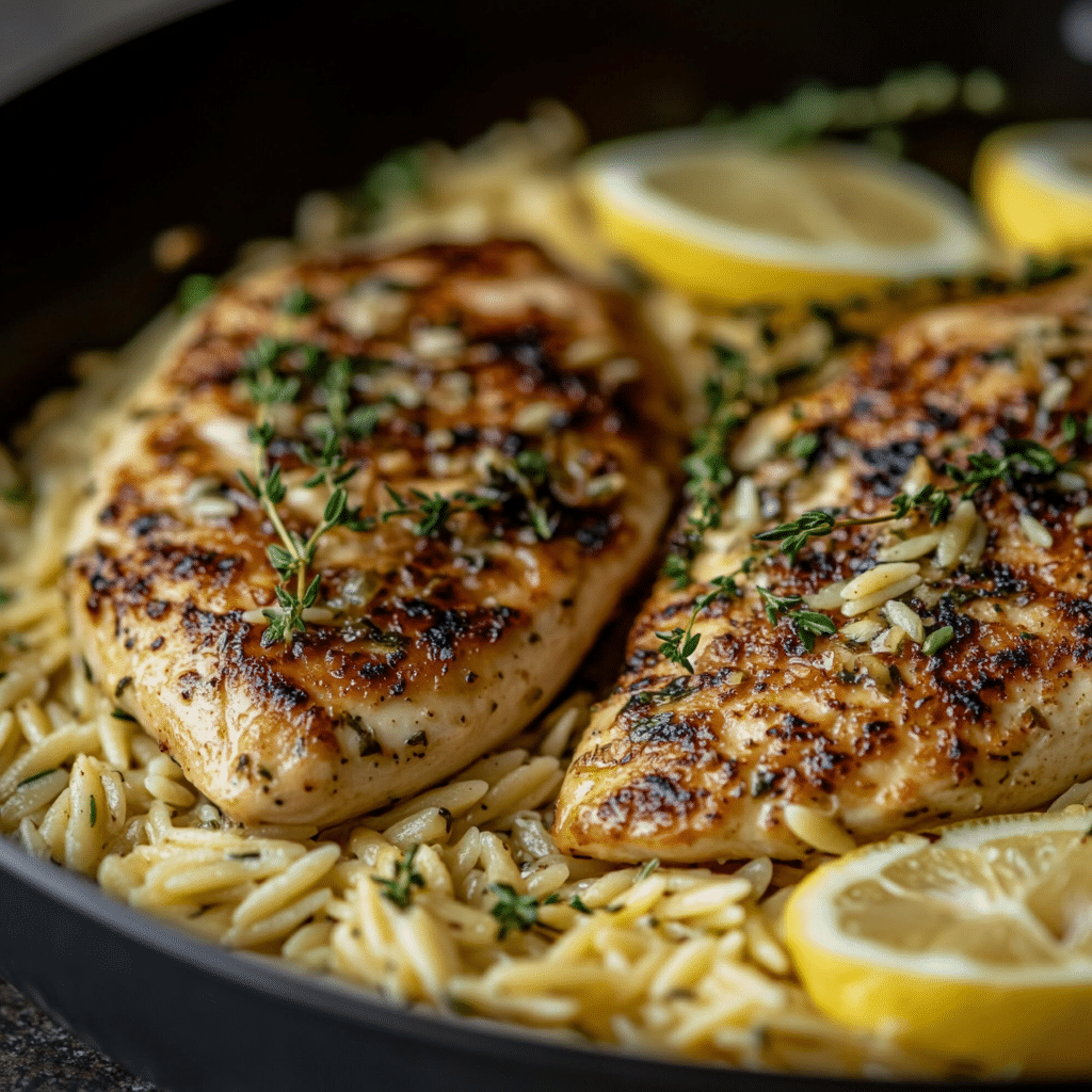 Garlic Herb Chicken with Lemon Orzo
