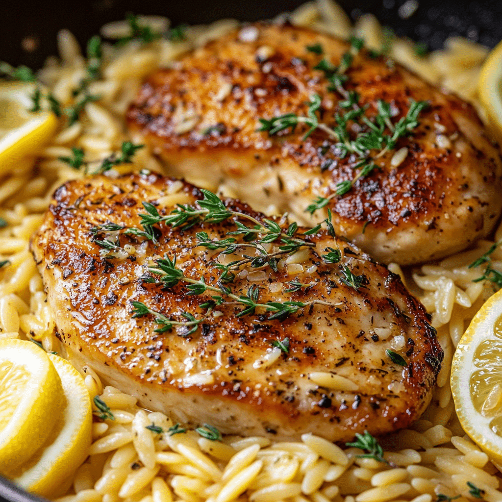 Garlic Herb Chicken with Lemon Orzo