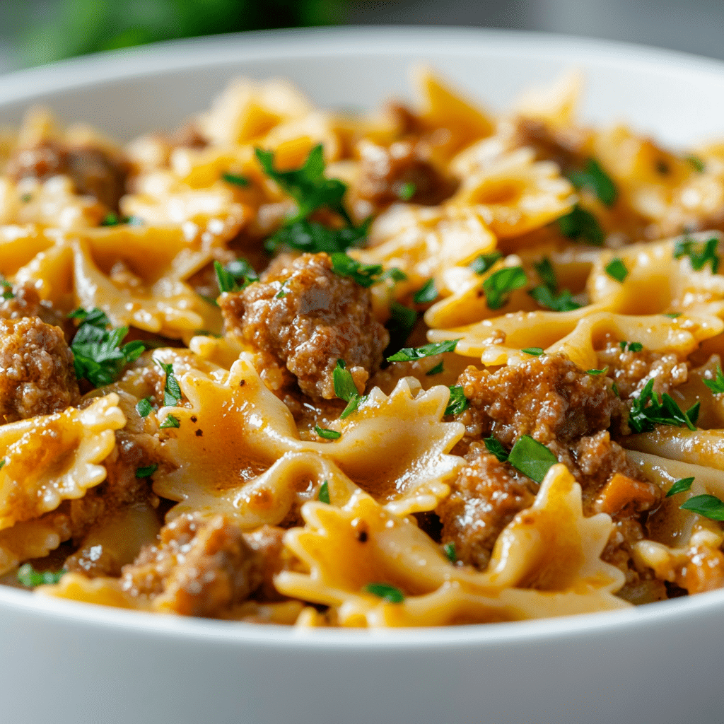 Cheesy Beef and Bowtie Pasta Recipe