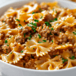 Cheesy Beef and Bowtie Pasta Recipe