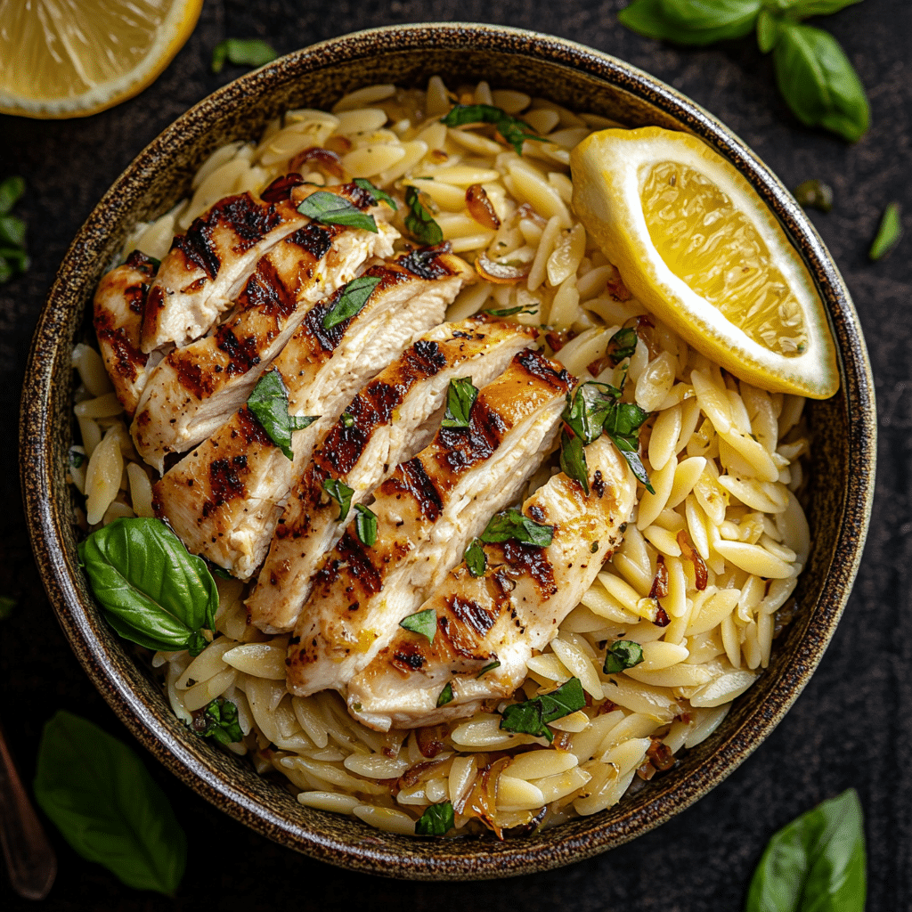 Lemon Basil Orzo with Chicken