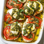 Basil Pesto Tomato Mozzarella Chicken Bake