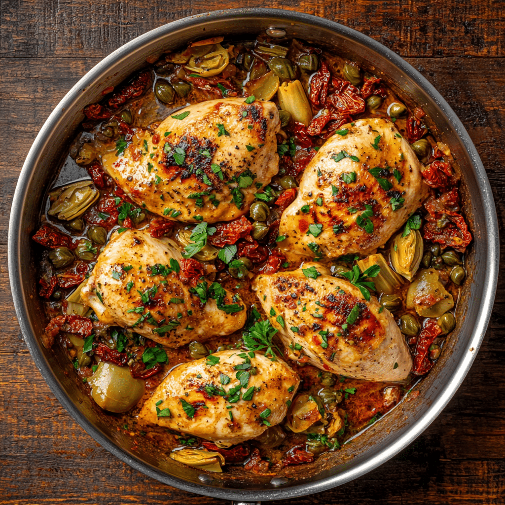 Mediterranean Chicken with Sun-Dried Tomatoes and Artichokes