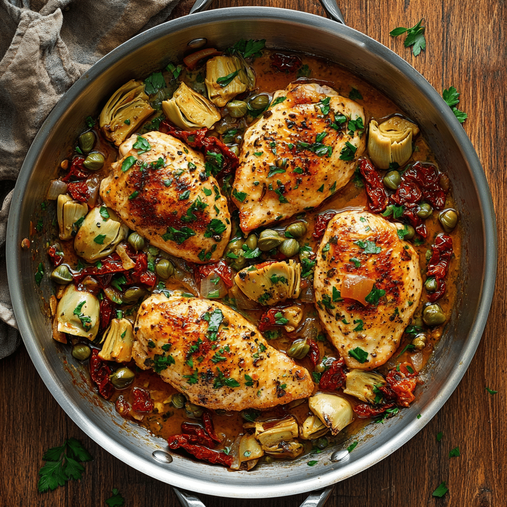 Mediterranean Chicken with Sun-Dried Tomatoes and Artichokes