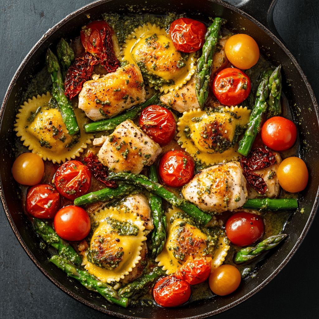 Chicken Ravioli with Pesto and Veggies