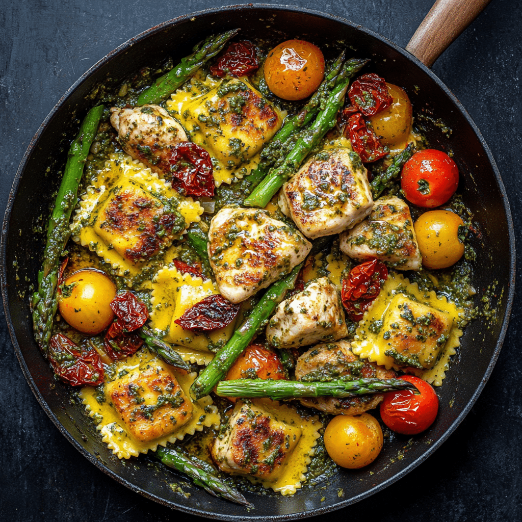 Chicken Ravioli with Pesto and Veggies