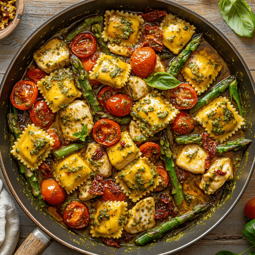 Chicken Ravioli with Pesto and Veggies
