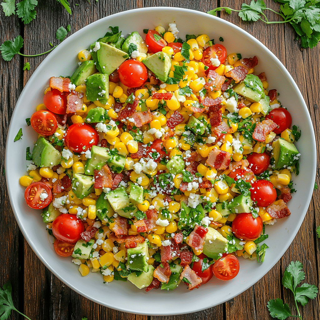 Avocado Corn Tomato Salad with Creamy Cilantro-Lime Dressing