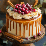 Gingerbread Cake with Cinnamon Cream Cheese Frosting and Caramel Drizzle