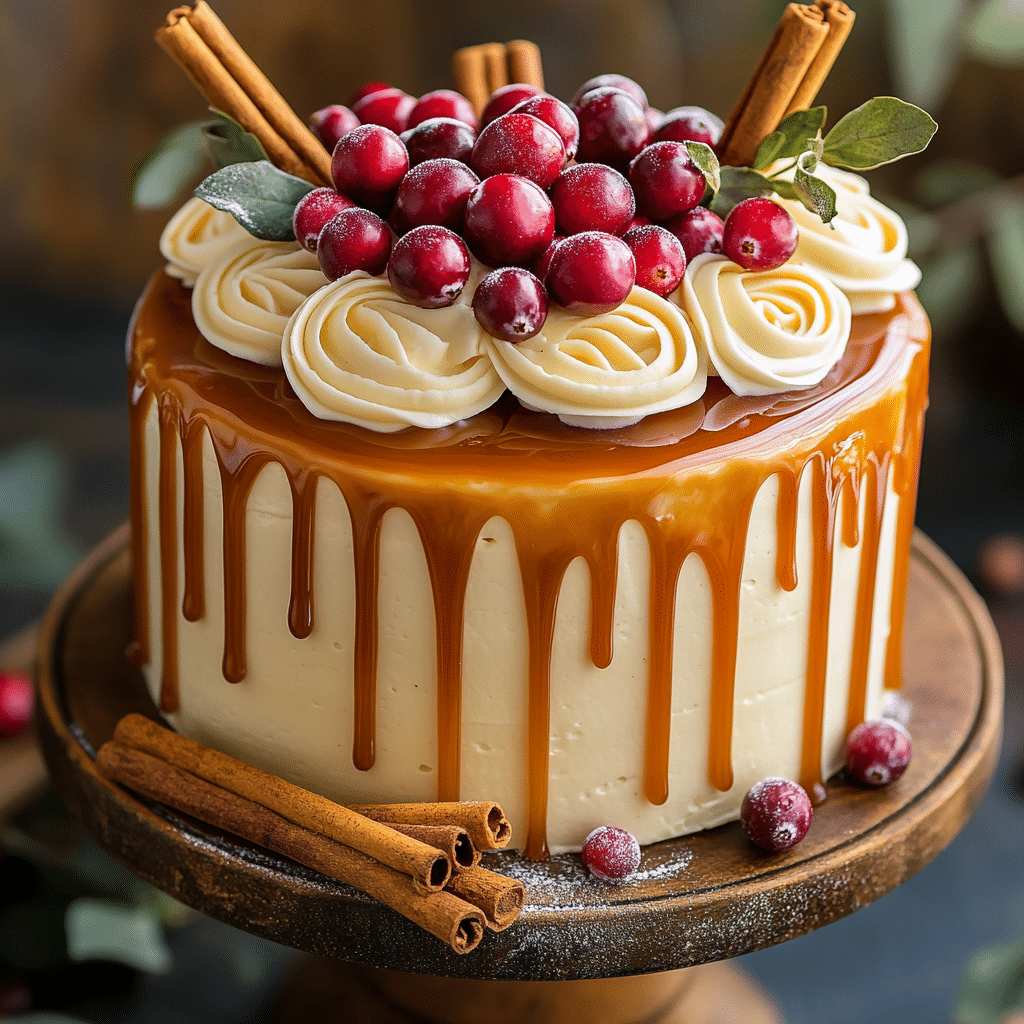 Gingerbread Cake with Cinnamon Cream Cheese Frosting and Caramel Drizzle