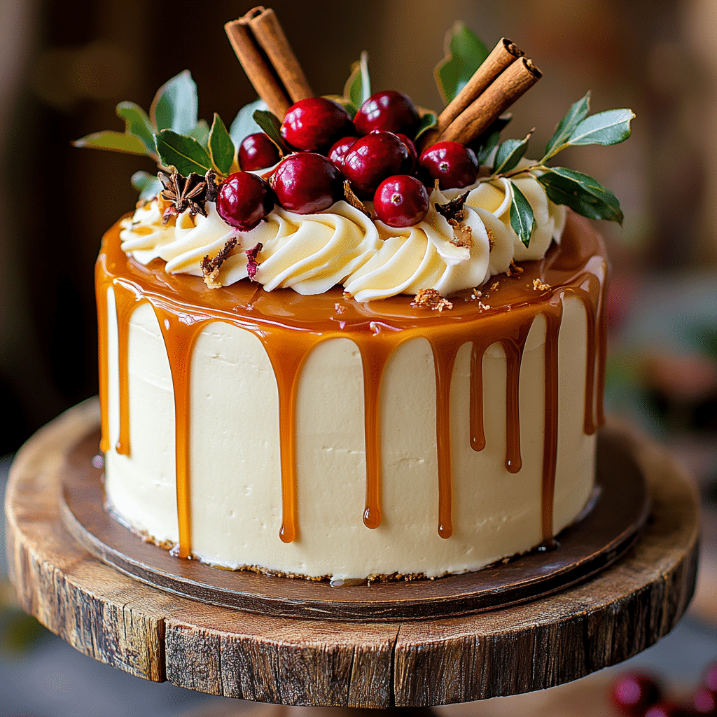 Gingerbread Cake with Cinnamon Cream Cheese Frosting and Caramel Drizzle