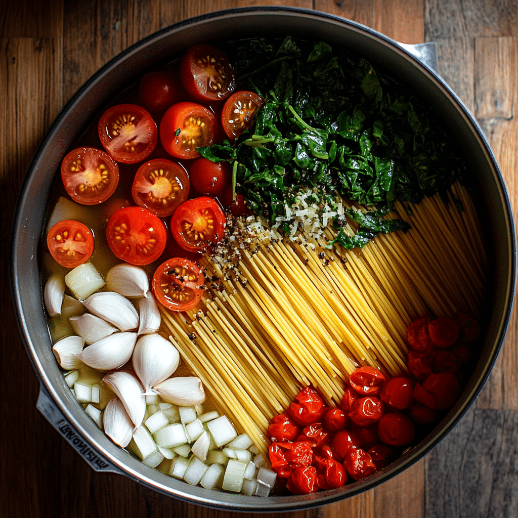 Tomato Spinach One Pot Pasta