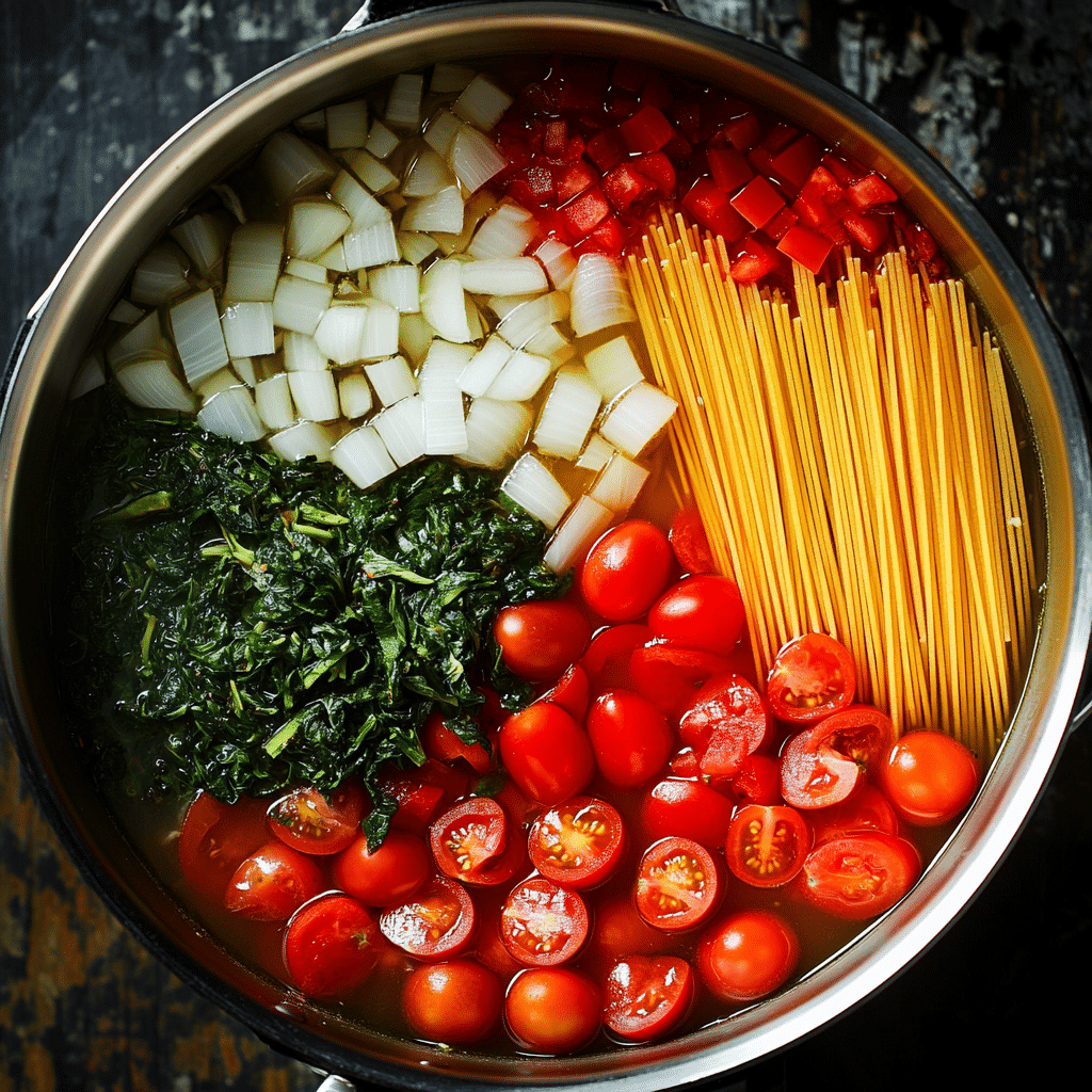 Tomato Spinach One Pot Pasta