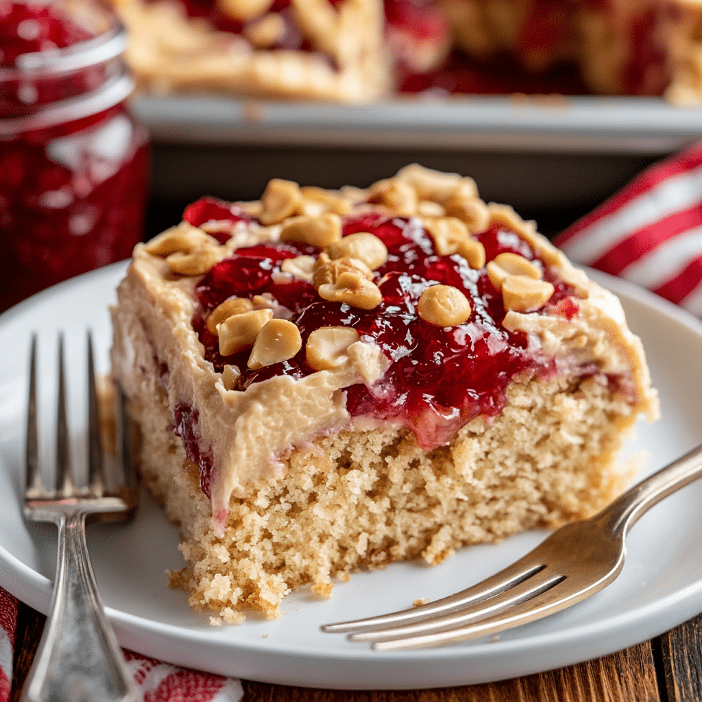 Peanut Butter and Jelly Poke Cake