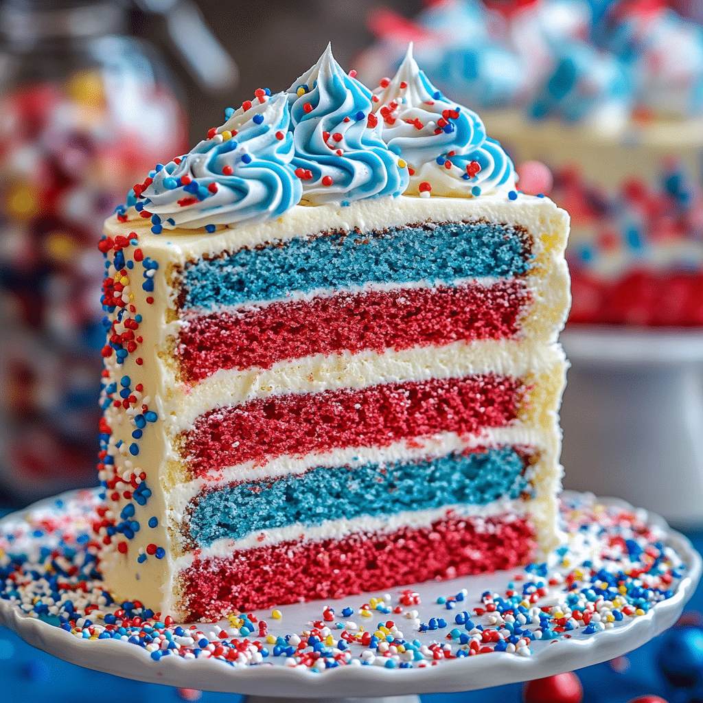 Red, White, and Blue Fourth of July Cake