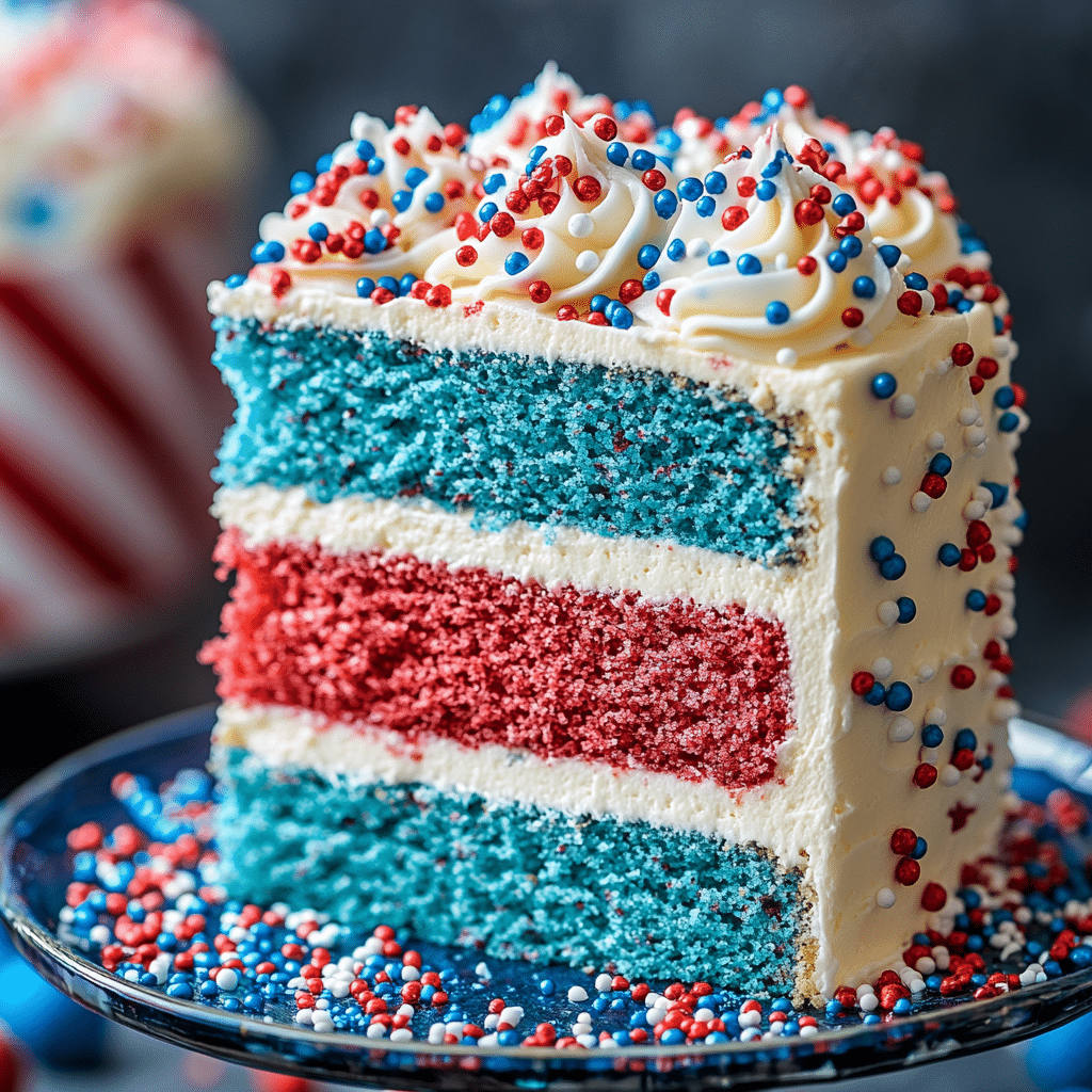 Red, White, and Blue Fourth of July Cake