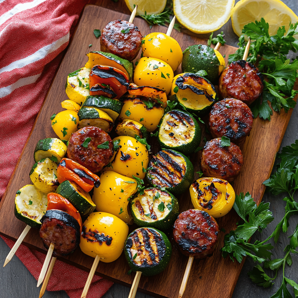 Chicken Sausage Skewers with Vegetables