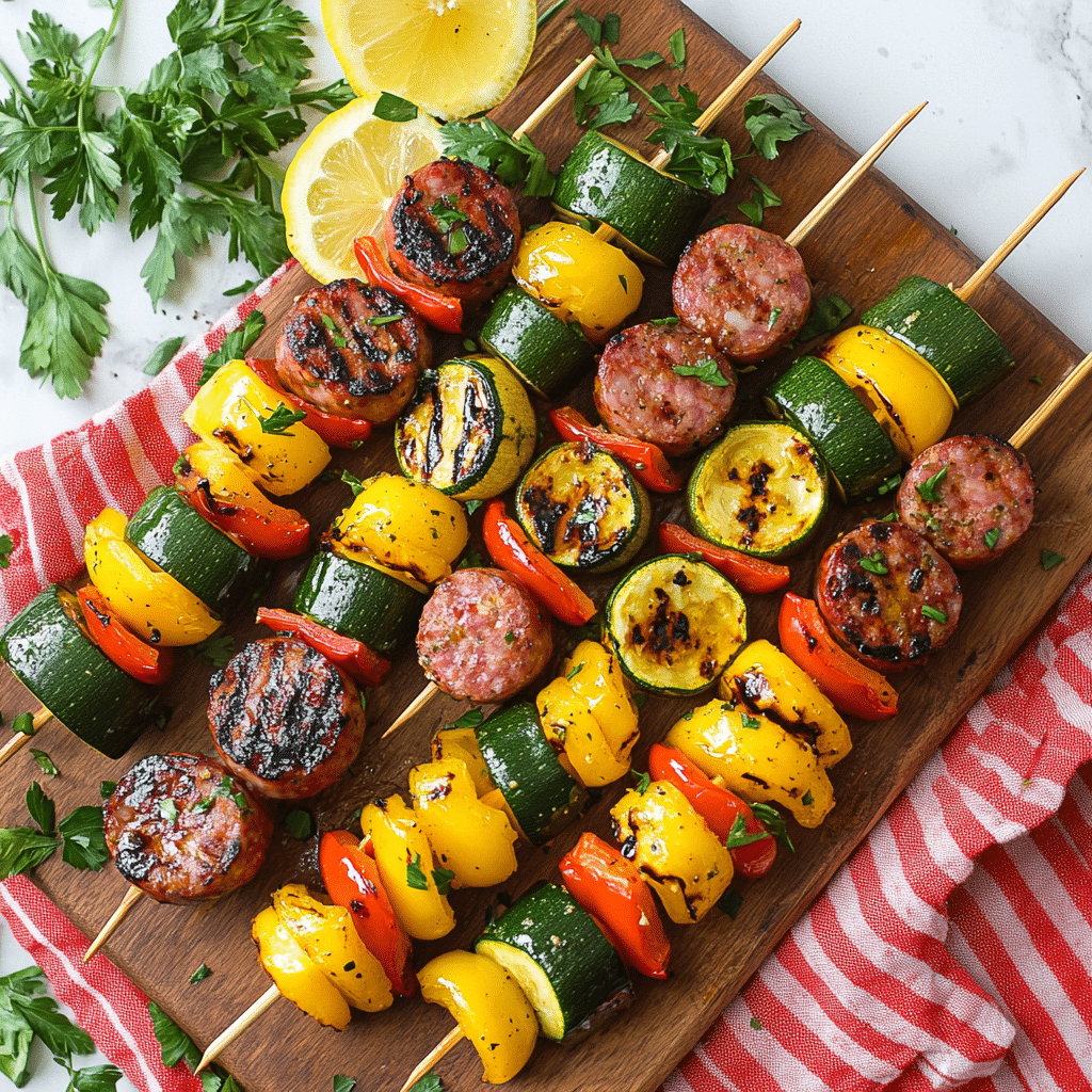 Chicken Sausage Skewers with Vegetables