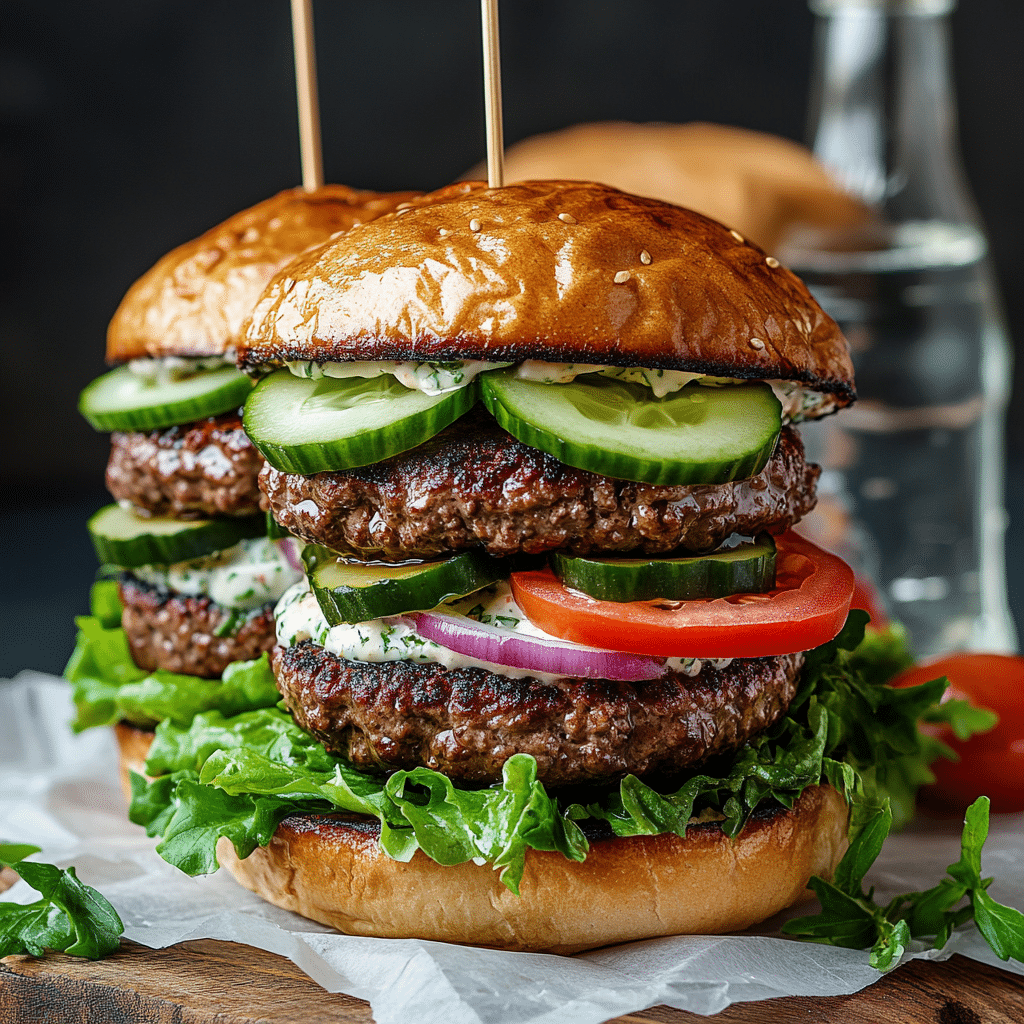 Greek Stuffed Feta Burgers With Tzatziki
