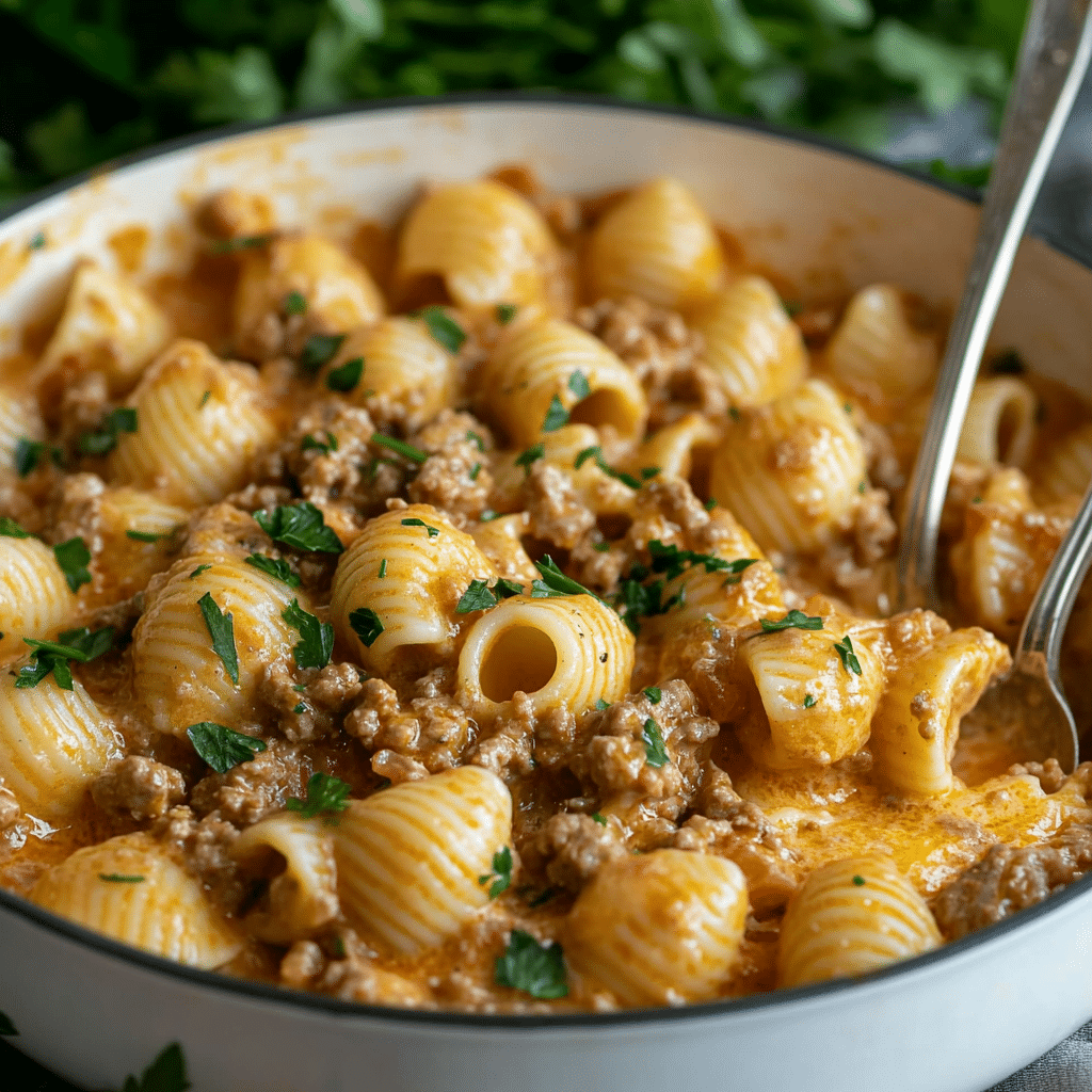 One Pot Cheesy Beef and Shells