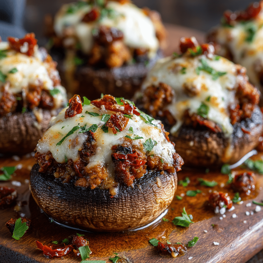 Italian Stuffed Mushrooms with Sundried Tomatoes & Sausage