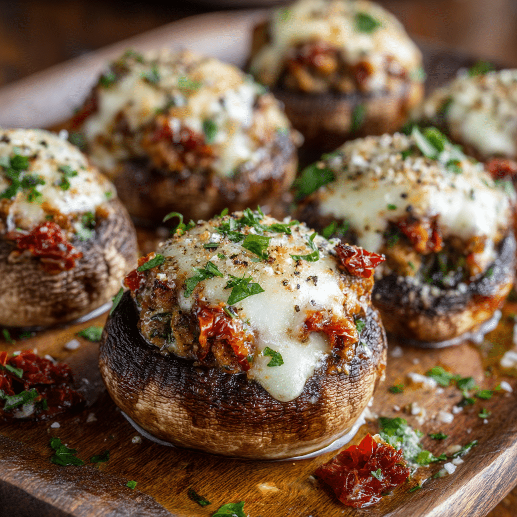 Italian Stuffed Mushrooms with Sundried Tomatoes & Sausage
