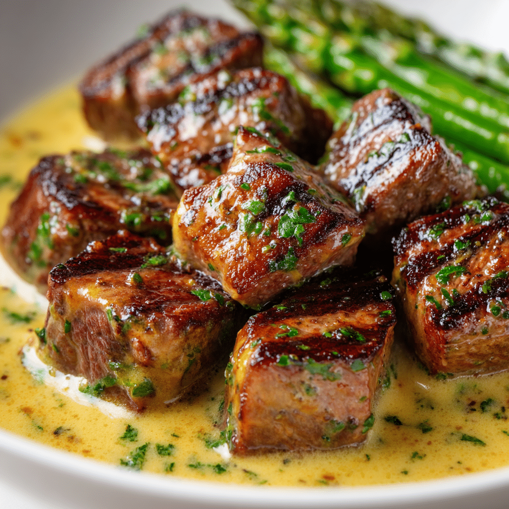 Irresistible Garlic Butter Steak Bites with Parmesan Sauce