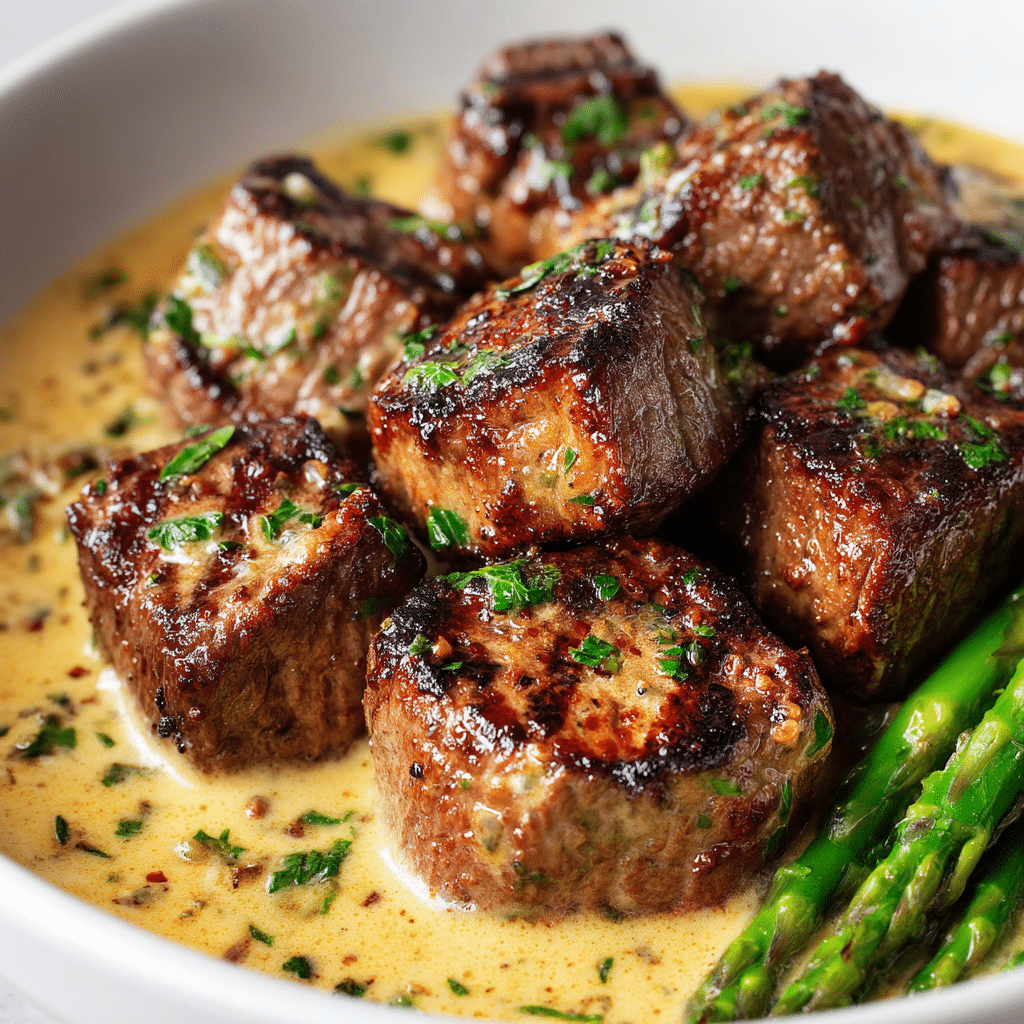 Irresistible Garlic Butter Steak Bites with Parmesan Sauce