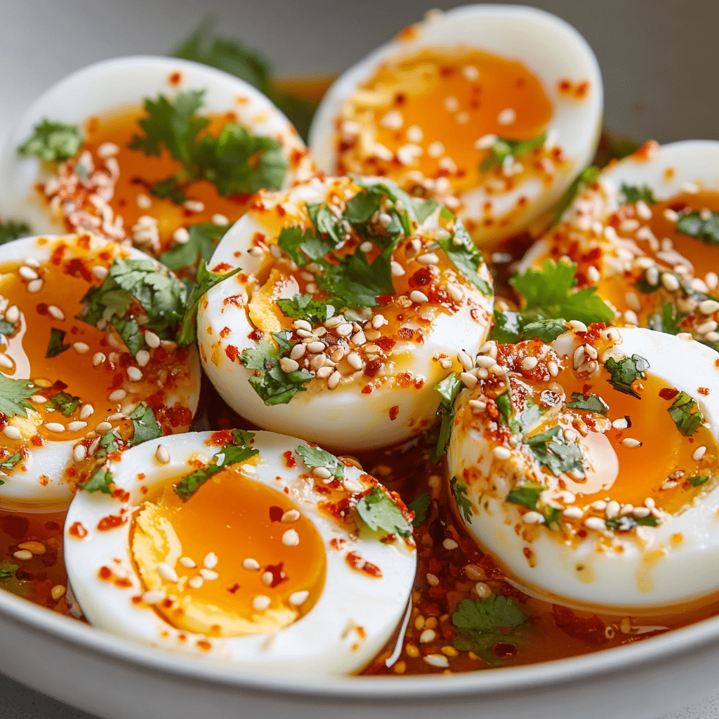 Spicy Chili Garlic Deviled Eggs