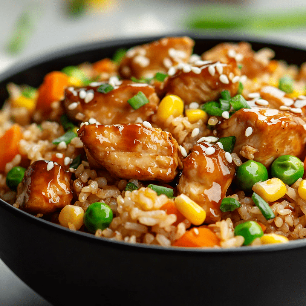 High Protein Crispy Garlic Chicken Fried Rice