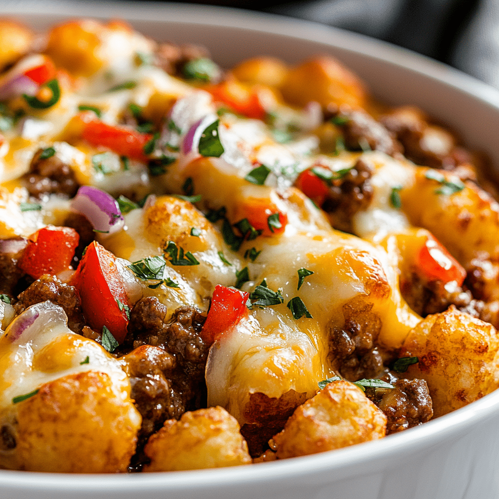 Cheesy Tater Tot Casserole with Ground Beef and Rotel