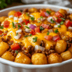 Cheesy Tater Tot Casserole with Ground Beef and Rotel