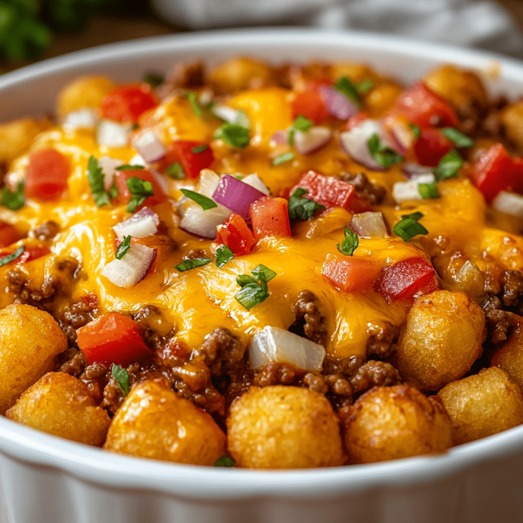 Cheesy Tater Tot Casserole with Ground Beef and Rotel