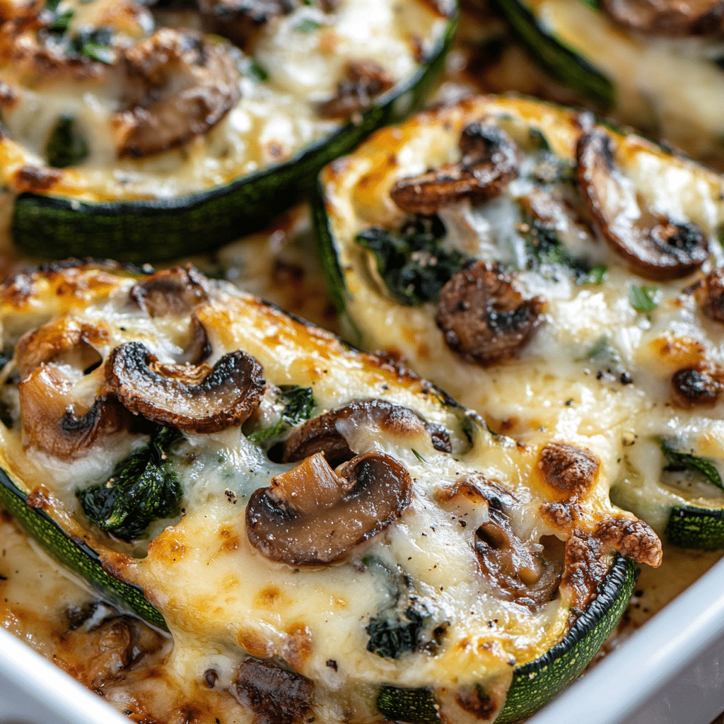 Spinach, Mushroom, and Ricotta Stuffed Zucchini