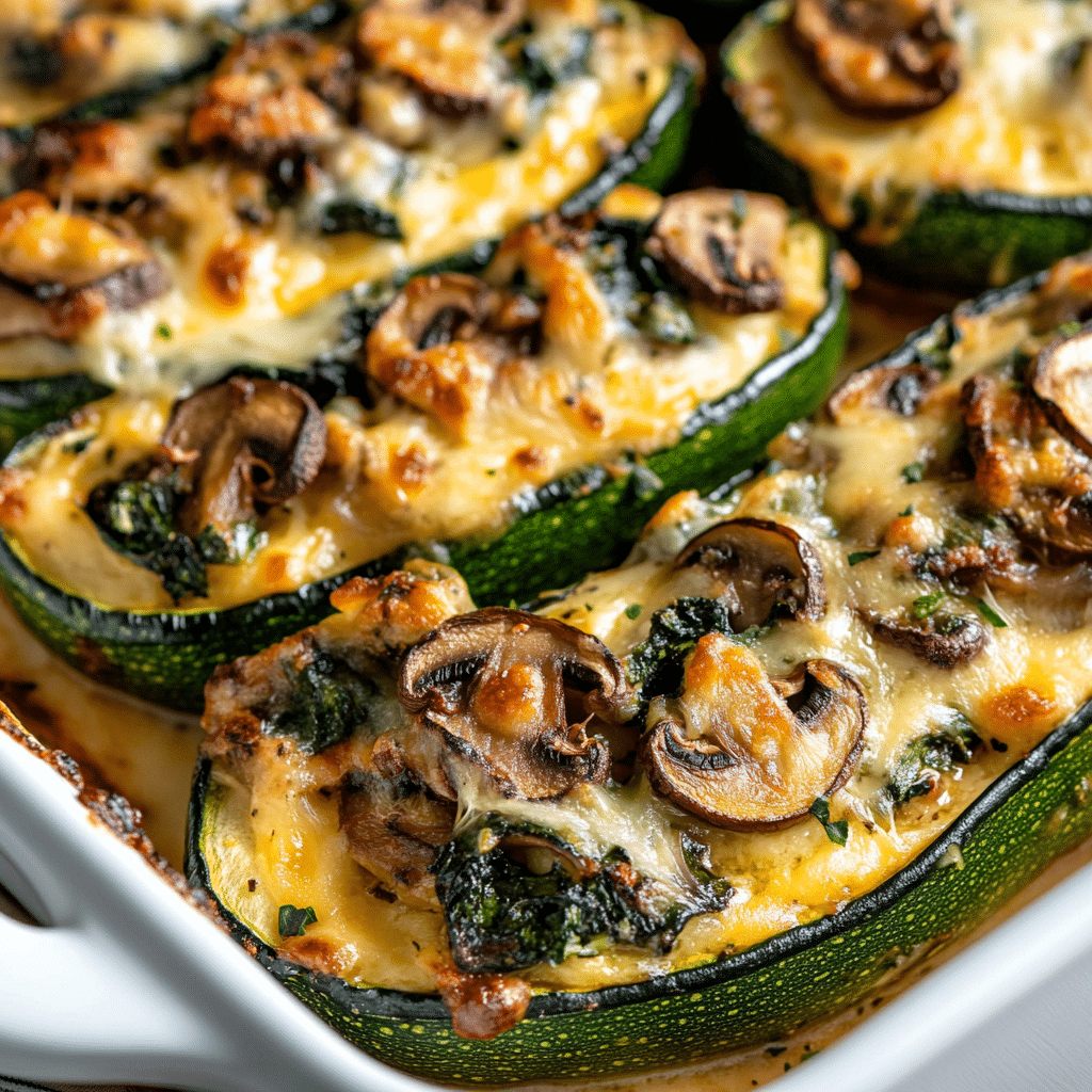 Spinach, Mushroom, and Ricotta Stuffed Zucchini