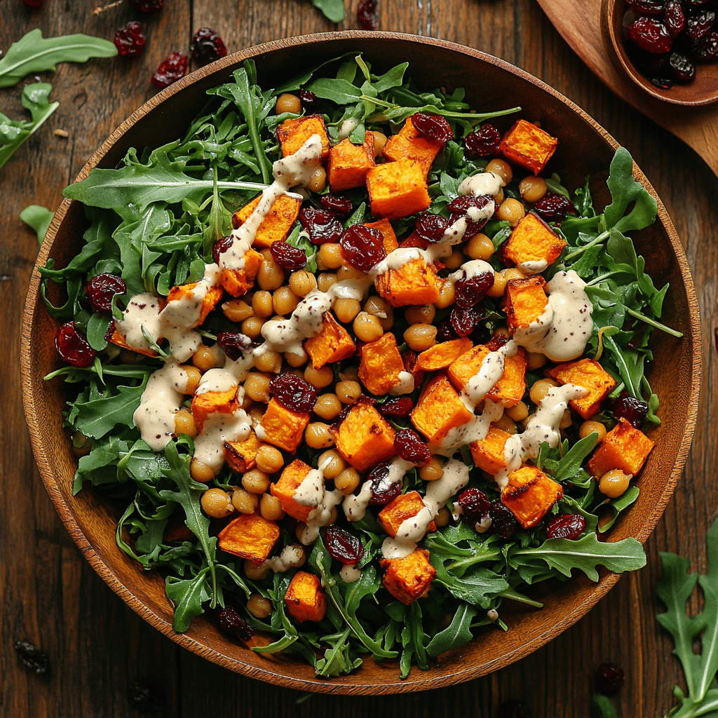 Roasted Sweet Potato and Chickpea Salad with Tahini Sauce