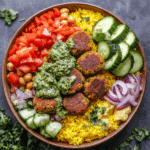 Sheet Pan Kofta Meatballs with Veggies and Green Tahini Sauce