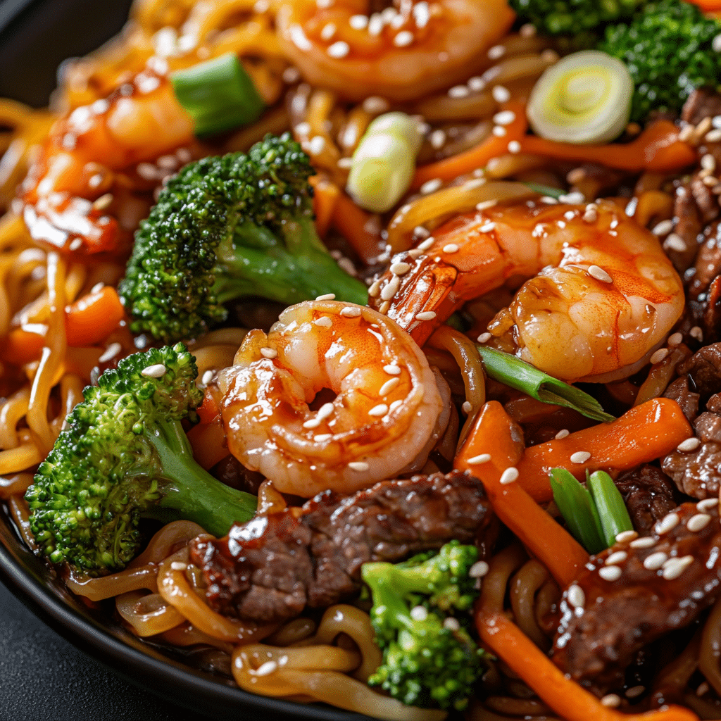 Shrimp Teriyaki Steak Noodles