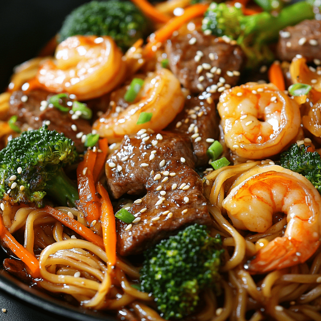 Shrimp Teriyaki Steak Noodles