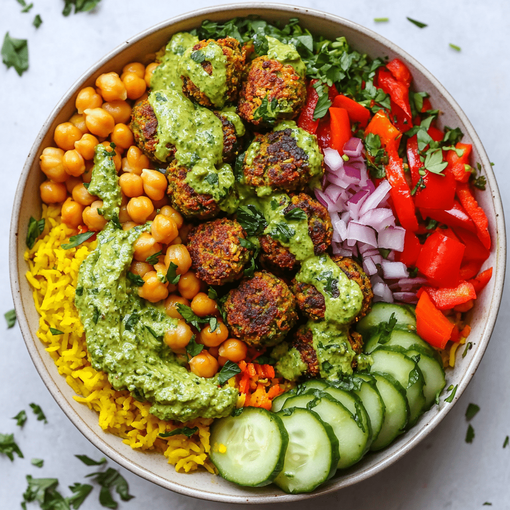 Sheet Pan Kofta Meatballs with Veggies and Green Tahini Sauce