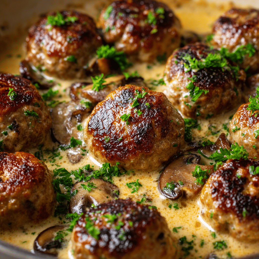 Creamy Mushroom Chicken Meatballs (30-Minutes)